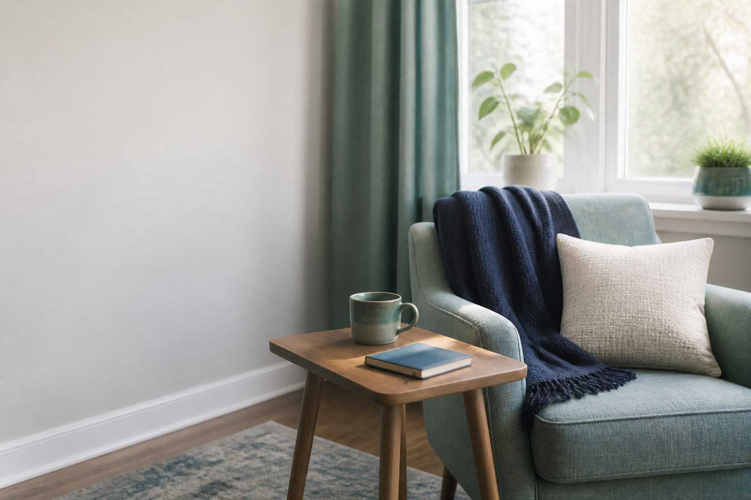 A calm home setting with a notebook ready for a question or reminder.